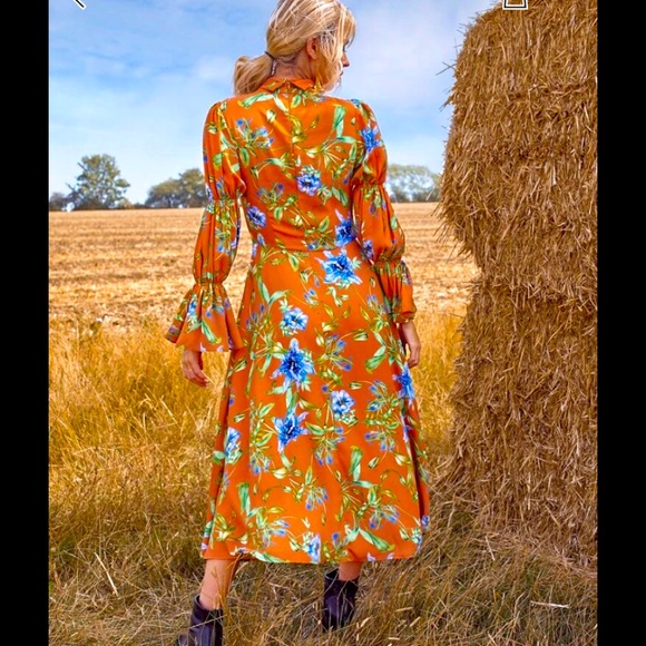 NEW TIE NECK GATHERED SLEEVE FLORAL PRINT DRESS - Picture 5 of 6